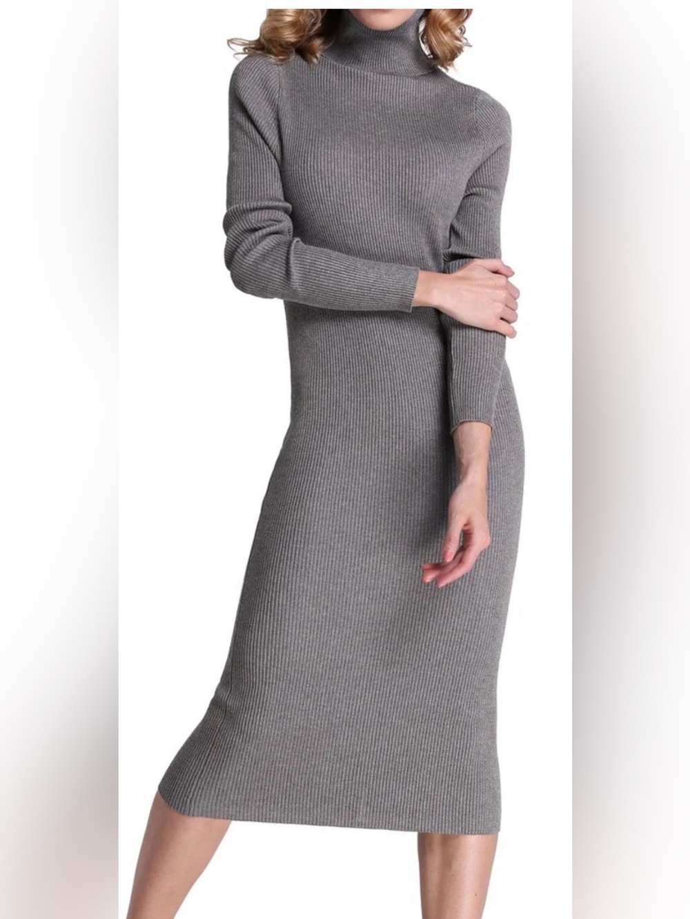 Express Gray Ribbed Stretch Turtleneck Midi Dress size Large